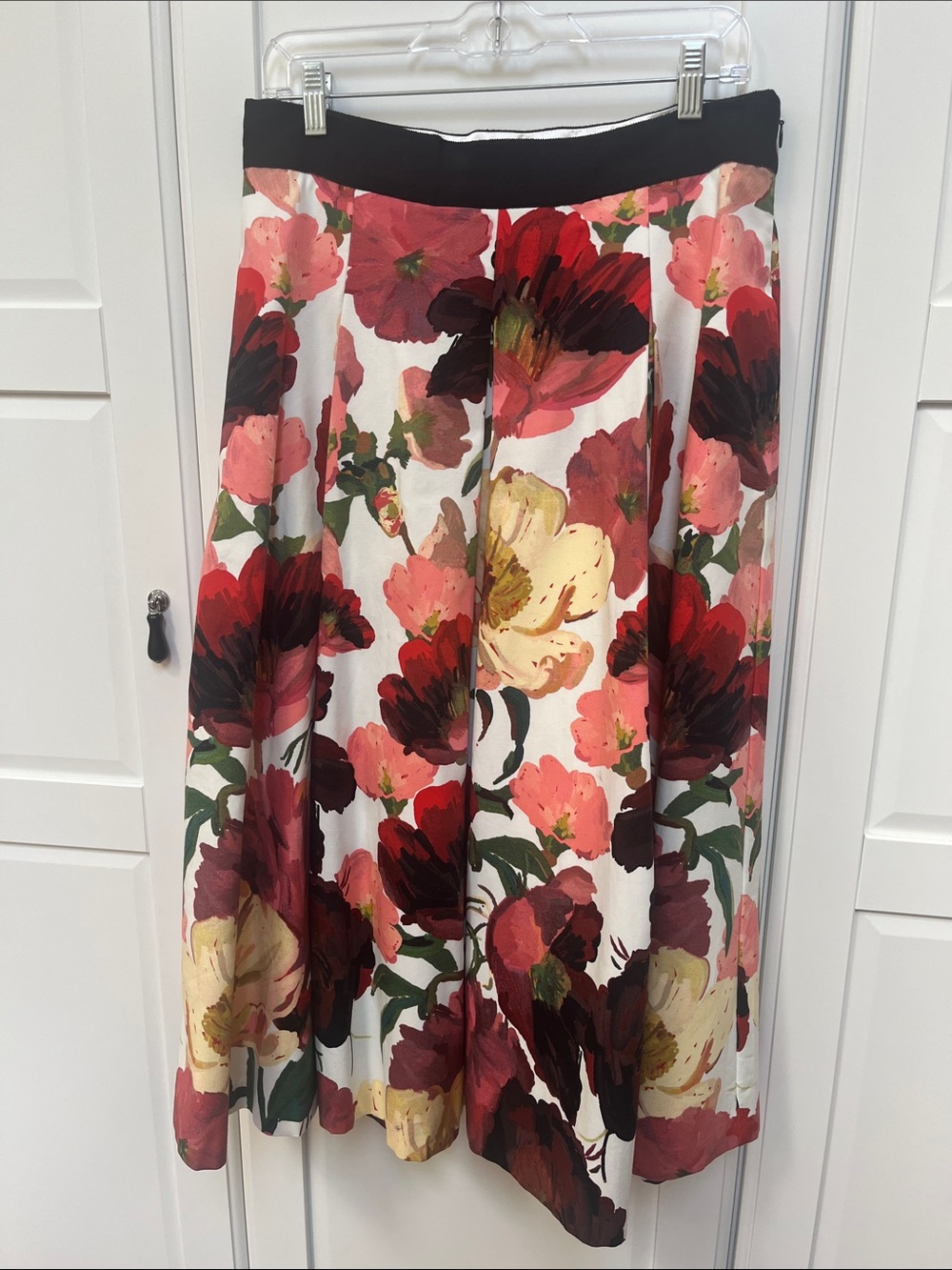 White House Black Market Floral A-Line Skirt - Black, Red & Cream